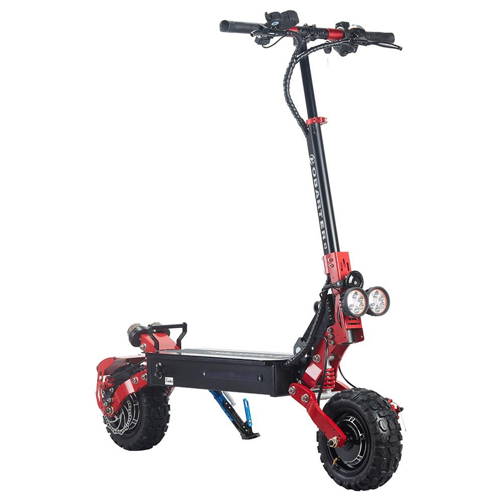 Image de la trottinette électrique Obarter X3 - 1200 Watts - 65 km/h rouge sur un fond blanc de 3/4 de face